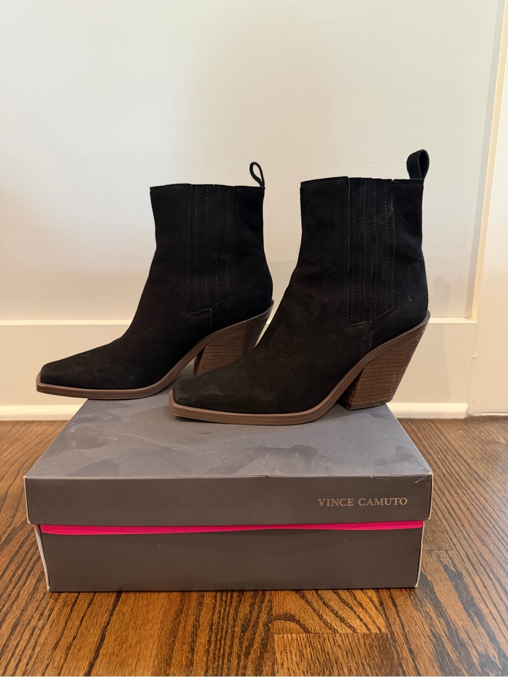 Vince Camuto Black Suede Pointed Ankle Booties